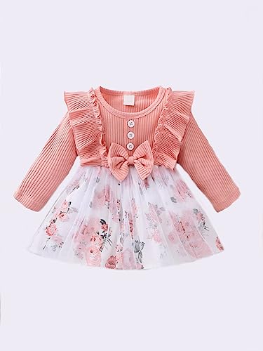 Image of Baby Girl Toddler Dress Full Sleeve Infant Casual Ruffle Print Clothing Dress| Festive /Wedding Dress| Birthday Fancy Dress | Girls Frock Dress|Net Fit and Flare Knee-Length Frock Dress