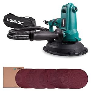 VONROC Excentrische wandschuurmachine 750W – voor plafonds en muren – 180 mm diameter – 33 schuurbladen – Soft Start – Constant Speed Electronics – slang en stofzak