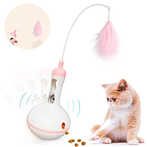 Balle Interactive Tumbler Chat avec Boule et Plumes,Jouet pour Chat Taquin,Jouet en Plumes avec Cloche pour Chat,Jouet pour Chats Interactif,Jouets Interactif Rotatif 4 en 1 pour Chats (Rose) Cover