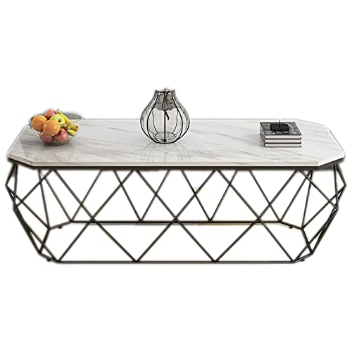 Marmor Couchtisch Niedriger Tisch Licht Luxus Modern Große Aufbewahrung Couchtisch für Zuhause Wohnzimmer Hotel Stabiler Eisenrahmen Schwarz 120 cm