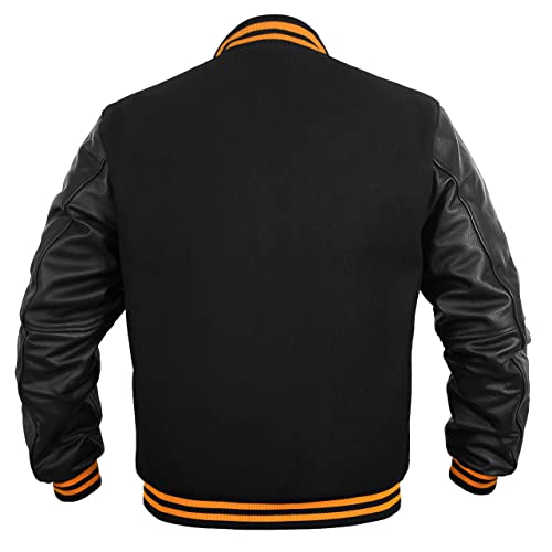 Image of Deckra Men's Varsity Jacket Genuine Leather Sleeve and Wool Blend Letterman Boys College Varsity Jackets XS-5XL