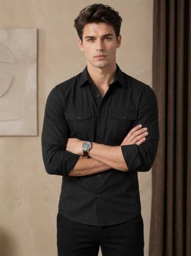 Image of Men's Double Flap Pocket | Regular Fit | Solid Spread Collar | Versatile Everyday Office Wear Comfortable |Stylish Design | Shirt