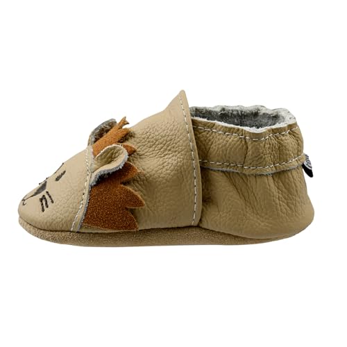 iEvolve Baby Toddler Soft Sole Prewalker First Walking Shoes Crib Shoes Moccasins(Beige Lion, 6-12 Months)