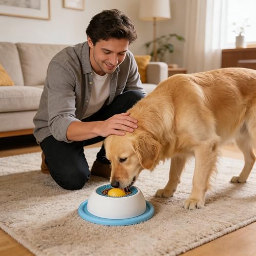 Bol De Léchage pour Chien, Tapis De Léchage Chien, Bol À Lécher pour Chien À Alimentation Lente avec Ventouse, Distributeur de Friandises Interactif, Animaux De Petite Et Moyenne Taille Chiens (Bleu)