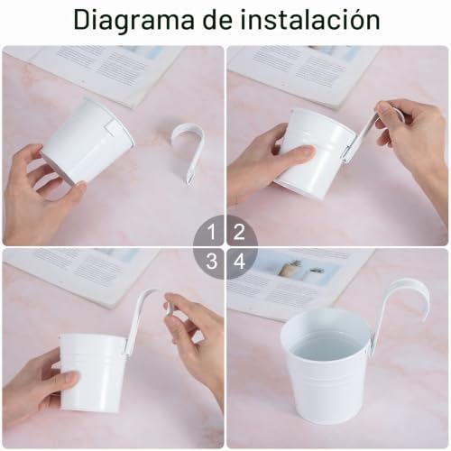 Miniatura 6 de Jeesblsy Maceta De Metal Colgante Florero Con Orificio De Drenaje Decoración Para Balcón Al Aire Libre Jardín Patio, Cubo Macetero Plantador Con Gancho Extraíble 5 Paquetes