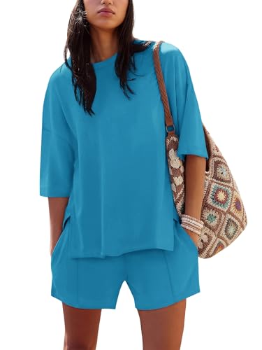 Image of COCCKO Womens Shorts Sets Matching Lounge Two Piece Outfits Summer Cute Casual Vacation Short Sleeve 2 Piece Set