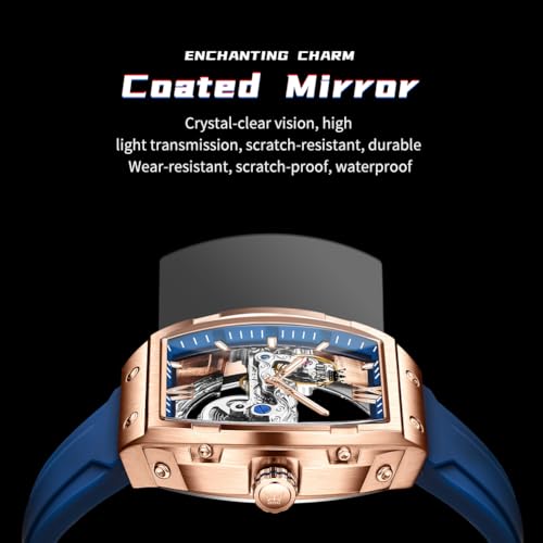Image of OLEVS Watch for Men Skeleton Automatic Tonneau Silicone Strap Business Luxury Waterproof Luminous Mechanical Men Wrist Watch