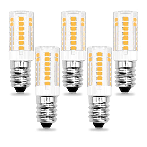 TZHILAN E14 LED KüHlschranklampe, 3.5W 460LM Ersatz 40W Halogenlampe, Dimmbar, Kein Flackern, E14 SES Klein LED Birne für Tischlampen NäHmaschinen Dunstabzugshauben Warmweiß 3000K, 5er Pack[MEHRWEG] Cover