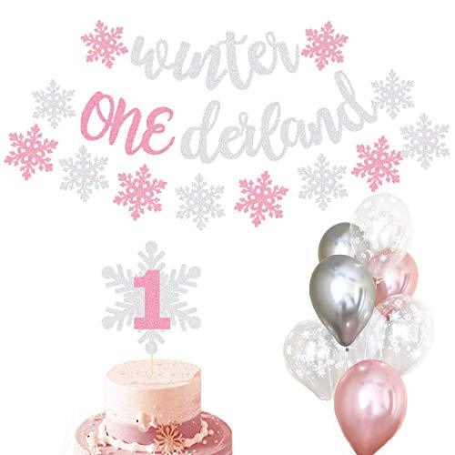 Winter Onederland Party Decorations Banner Snowflake Balloons First Birthday Party Supplies Decorations Winter 1st Cake Topper Themed Baby Girl photo props