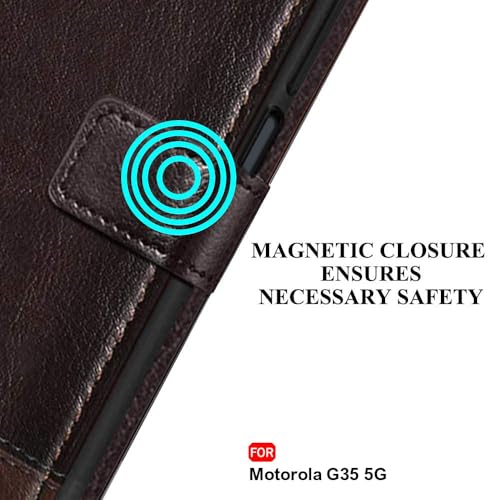 Image of TheGiftKart Flip Back Cover Case for Motorola Moto G35 5G | Dual-Color Leather Finish | Inbuilt Stand & Pockets | Wallet Style Flip Back Case for Moto G35 5G (Faux Leather, Coffee & Brown)