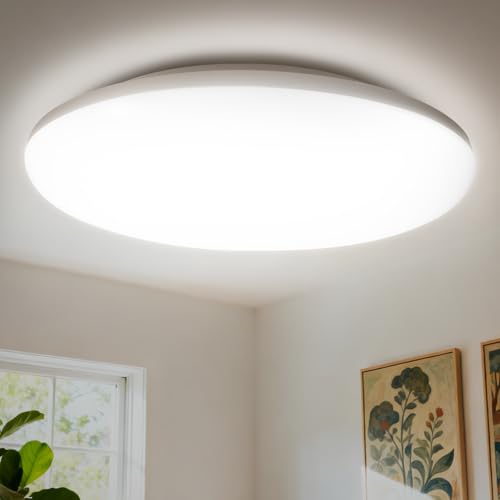 WARMELLE Plafón LED Techo Sin Parpadeo, Lámpara Techo Impermeable IP65 para Baño, 22W 4000K 3080LM, CRI80, Ø28cm, Ideal para Cocina, Dormitorio, Garaje