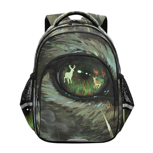Wolf Eye Green Kids Backpack for Primary School Boys Girls Daypack Elementary Bookbag Travel Backpacks