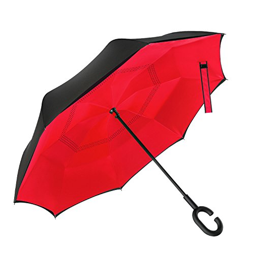 Elover 32in X 8 Panels Double Layer Inverted Umbrella, B - Pure Red