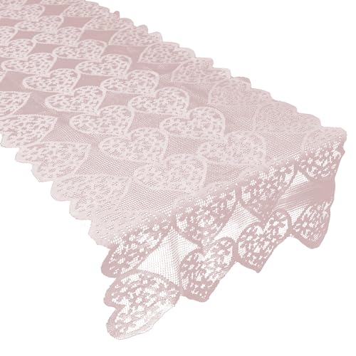 yueton 1Pack Pink Heart Lace Table Runner Valentine's Day Romantic Pink Table Runner Heart Shape Cutout Table Runner for Candlelight Dinner Anniversary Wedding Proposal Party Home Decor