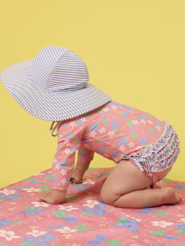 Image of RuffleButts Baby Girls UPF 50+ Sun Protection Floral Printed Long Sleeve One Piece Rash Guard Swimsuit with Zipper