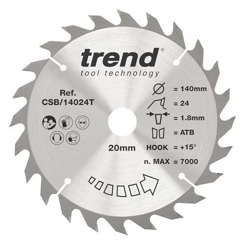 Trend Wood Cordless Circular Saw Blade, 140mm Diameter, 20mm Bore, 24 Teeth, 1.8mm Kerf, +15° Hook, TCT, Medium Finish, CSB/14024T