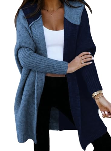 Image of Astylish Women 2026 Fall Clothes Outfits Hooded Knit Cardigan Sweaters | Open Front, Long Sleeve, Color Block, Fashion Clothing, Outwear Coats