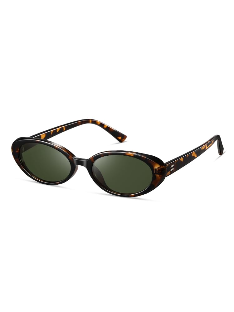 kimorn ovale Sonnenbrille für Damen und Herren Mode kleine ovale Sonnenbrille 90er Jahre Vintage Sonnenbrille (Schildkrötenholz/Grün)