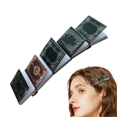 ブックヘアクリップ、ブックバレッタ | ビスタヘアスナップクリップ,ミニチュアブックフレンチ固定ヘアバレッタ、手作りヴィンテージタイニーブックヘアクリップアクセサリー、太い髪用ヘアクリップ