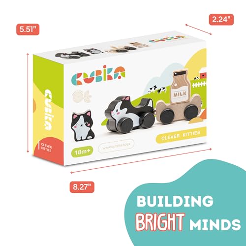 Image of Cubika Wooden Clever Kitties Train Toy - Magnetic Cat-Themed Wood Toy Playset for Toddlers 18 Months+ - Montessori Toy for Fine Motor Skills and Imaginative Play