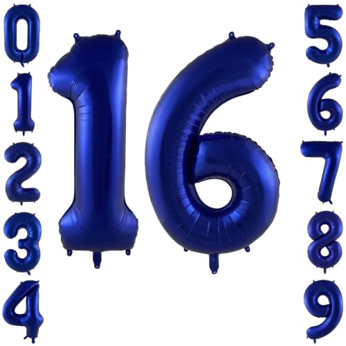 40" Royal Blue Foil Number 16 Balloon for 16th Anniversary Birthday Decor