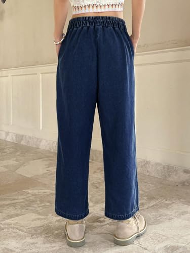 Image of Shasmi Girl's & Women's Denim Cotton Elastic Waist Cropped Straight Ankle Length Wide Leg Casual Baggy Jeans for Women, Trousers Pant for Women (Jeans 239)
