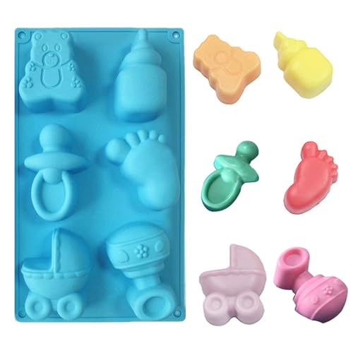 WishesMar Moldes de Silicone de 6 Cavidades para Repostería Forma de Ranura de Tema Bebe - Antiadherente Molde de Forma Especial para Decoración, Jabon, Bizcocho, Postre, Pastel Pequeño, Hornear