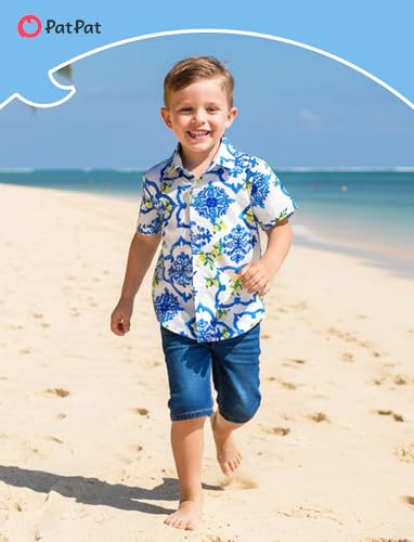 Image of PATPAT Family Hawaiian Matching Outfits - Mommy and Me Vacation Outfits | Halter Sundresses and Button Down Shirts,Caribbean Vacation Summer Tropical Outfits,Hawaiian Boho Tropical Floral Printed