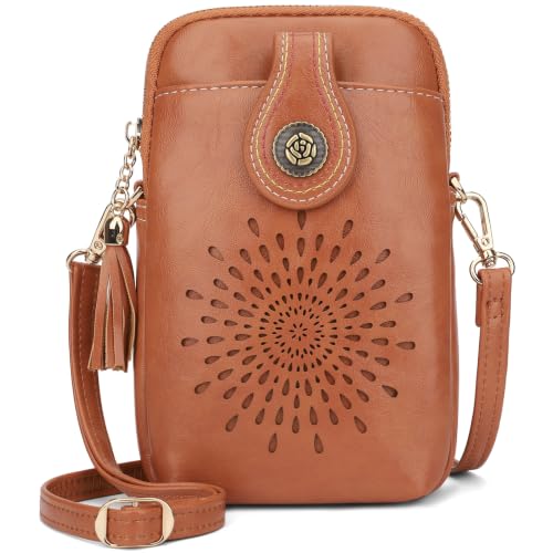 Image of APHISON Small Crossbody Bags for Women, Lightweight Vegan Leather Cell Phone Purse, Cute Purses with Tassels