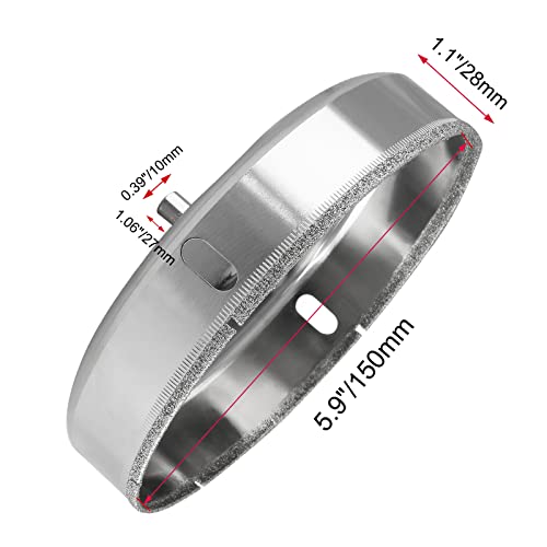 Image of Luomorgo 150mm /6 inch Diamond Hole Saw | 1.1 inch Cutting Depth, Diamond Drill Bits, For Glass Ceramic Marble Porcelain Tile, Granite Quartz Gemstone