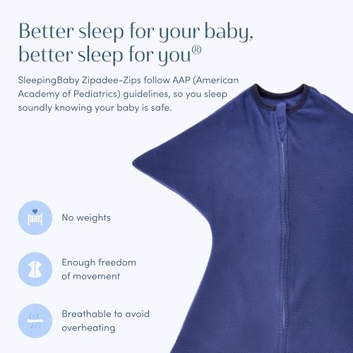Image of SleepingBaby Zipadee-Zip Fleece Transition Swaddle - Arms-Out Wearable Blanket for Baby Sleep, Soft Breathable Fleece 0.8 TOG - Navy, Medium (6-12 Month)