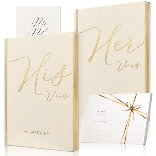 Vow Books His and Hers 2 Pack - 6 x 4 Inch Linen Hardcover Wedding Vow Books with Gold Foil Lettering & Bookmark, Wedding Ceremony Keepsake for Bride and Groom-His and Her Engagement Gift, 48 Pages by molekaus - Used condition - US$8.78