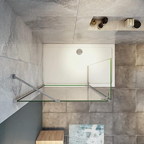Mampara de Ducha 8mm Frontal Panal Fijo 80 cm con Panel Abatible de 40 CM y barra de soporte extensible 70-120cm vidrio antical de 8 mm, 80x40x200 CM