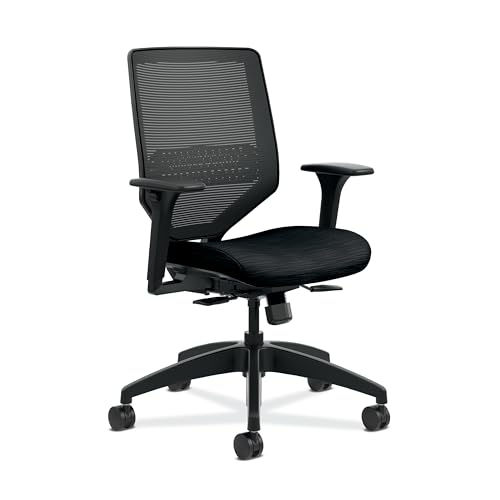 Image of HON Solve Ergonomic Mesh Task Chair with Adjustable Lumbar Support and Arms, Synchro‑Tilt Desk and Computer Seating for Home Office or Workstation, Black