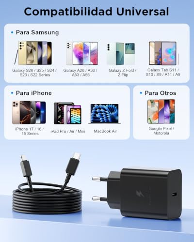 Miniatura 6 de Cargador Usb C 45w Cargador Samsung Carga Rapida Con 2m Cable Para Samsung Galaxy S26 S25 Ultra S24 S23 S22 S21 A57 A56 A55 A54 A37 A36 A35 A25 A26 A17 A16, Enchufe Usb C Carregador Tipo C Cabezal