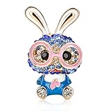 Rhinestone Rabbit Brooch and Pin for Women Girls Dainty Crystal Lady Rabbit Brooch Cute Bunny Animal Brooches Fashion Gold Plated Lapel Pins for Easter Jewelry Gift Party Costume Accessories Blue