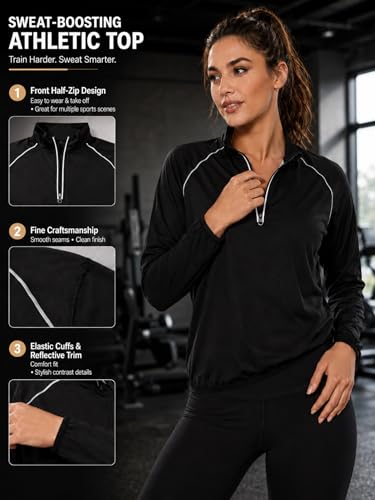 Sauna Suit Women Sweat Sauna Jacket Long Sleeve Zipper Shirt Workout Top - image 4