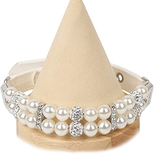 Dogs Kingdom Dog Cat Pearls Necklace Collar with Rhinestones Charm Cute Puppy Jewelry Collar with Soft Leather Adjustable,White,M:10-12″ neck Dogs Kingdom Dog Cat Pearls Necklace Collar with Rhinestones Charm Cute Puppy Jewelry Collar with Soft Leather Adjustable,White,M:10-12″ neck