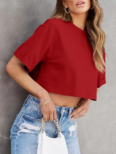 Image of Tankaneo Women Crop T-Shirts Half Sleeve Drop Shoulder Cropped Tops Y2K Casual Summer Basic Tees