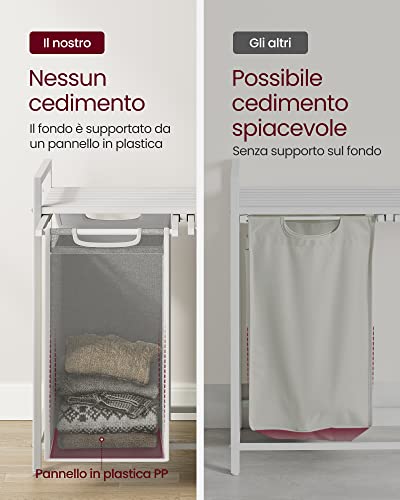 VASAGLE Cesto Portabiancheria, Porta Biancheria, 2 Sacchi in Tessuto Rimovibili, Piano d’Appoggio, Metallo, 2 x 46 L, 73 x 33 x 72 cm, Bianco Crema e Bianco Opaco BLH201W01 - Immagine 5