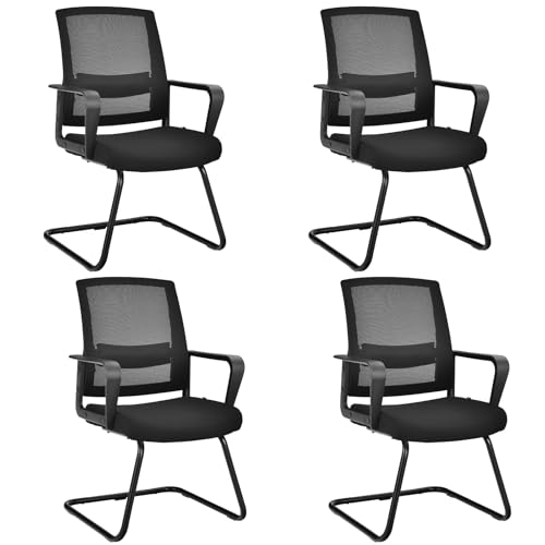 COSTWAY Freischwinger Stühle 4er Set, Schwingstühle mit Armlehne, Konferenzstühle, Bürostühle, Computerstühle bis 136kg belastbar,...