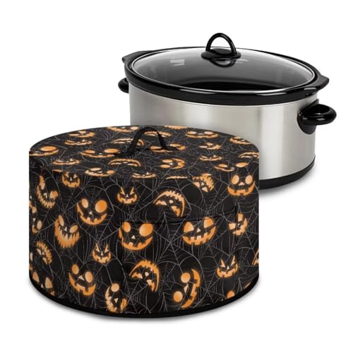 Freewander Halloween Pumpkin Slow Cooker Cover with Pocket Kitchen Accessories Washable Stain Resistant Kitchen Appliance Covers, Spider Web Print Halloween Decor