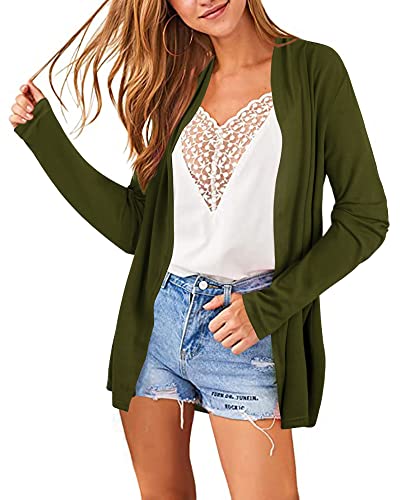 Ultranice Women's Open Front Cardigan Long Sleeve Lightweight Casual Cardigans Dressy Trendy Sweater Tops With Pockets (Army Green,L) #TOP4