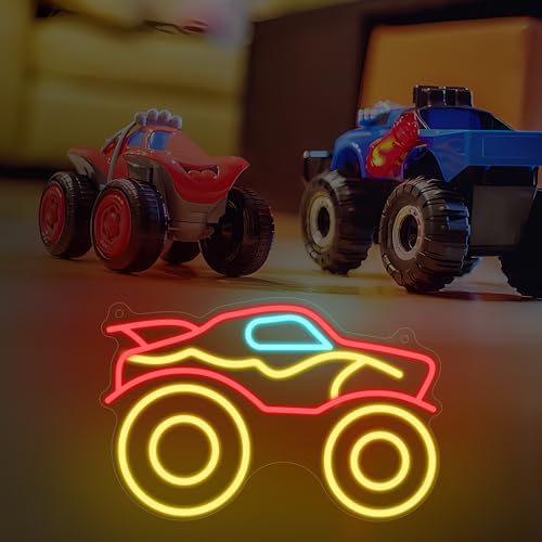 Image of CoolGift Mart Monster Truck Neon Light, Dimmable LED Truck Neon Wall Sign USB Powered with 4-Color Lights, for Bedroom Living Room Game Room Man Cave Home Birthday Gift for Boys Men