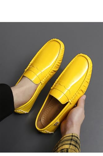 Battle Men Men's PU Leather Penny Moccasins Slip-On Driving Loafers Lightweight Casual Shoes with Flexible Anti-Slip Rubber Sole(Yellow,12 M US)3