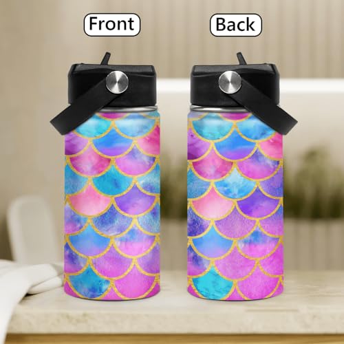 Image of SANDJEST Mermaid Water Bottle for Girls Kids Kid Insulated Water Bottles 12oz Stainless Steel Travel School Tumbler Double Wall Vacuum Cup with Straw