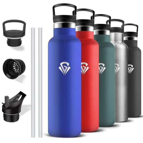 Gourde 1l, Gourde Isotherme, Sans BPA, Bouteille Isotherme Paille, Anti Fuite, Bouteille Inox, Acier Inoxydable 18/8, Bouteille d'eau, Double Isolation, pour Randonnée, Camping, Sport, Aptitude