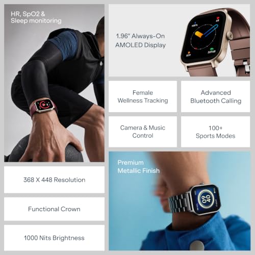 Image of boAt Ultima Ember 2 Smartwatch, 1.96 inch AMOLED Display, Ultra Bright 1000 nits Brightness, AOD, Personalized Fitness Nudges, Functional Crown, 100+ Sports Mode smartwatch for Men & Women (Active Black)