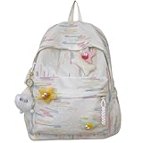 Lifelix Mochila escolar com acessórios Kawaii, bolsa escolar estética Y2k para meninas, linda bolsa de livros Preppy Grunge Daypack, Branco, Large, Kawaii