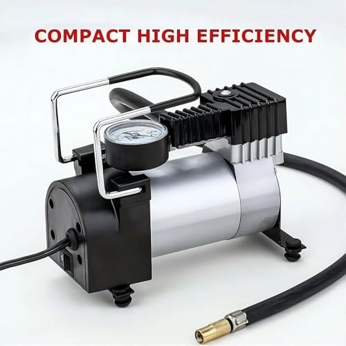 Image of 12V DC Heavy Duty Metal Tyre Inflator Air Compressor Pump for Tata Punch, Portable Fast Car Tyre Air Pump with Pressure Gauge